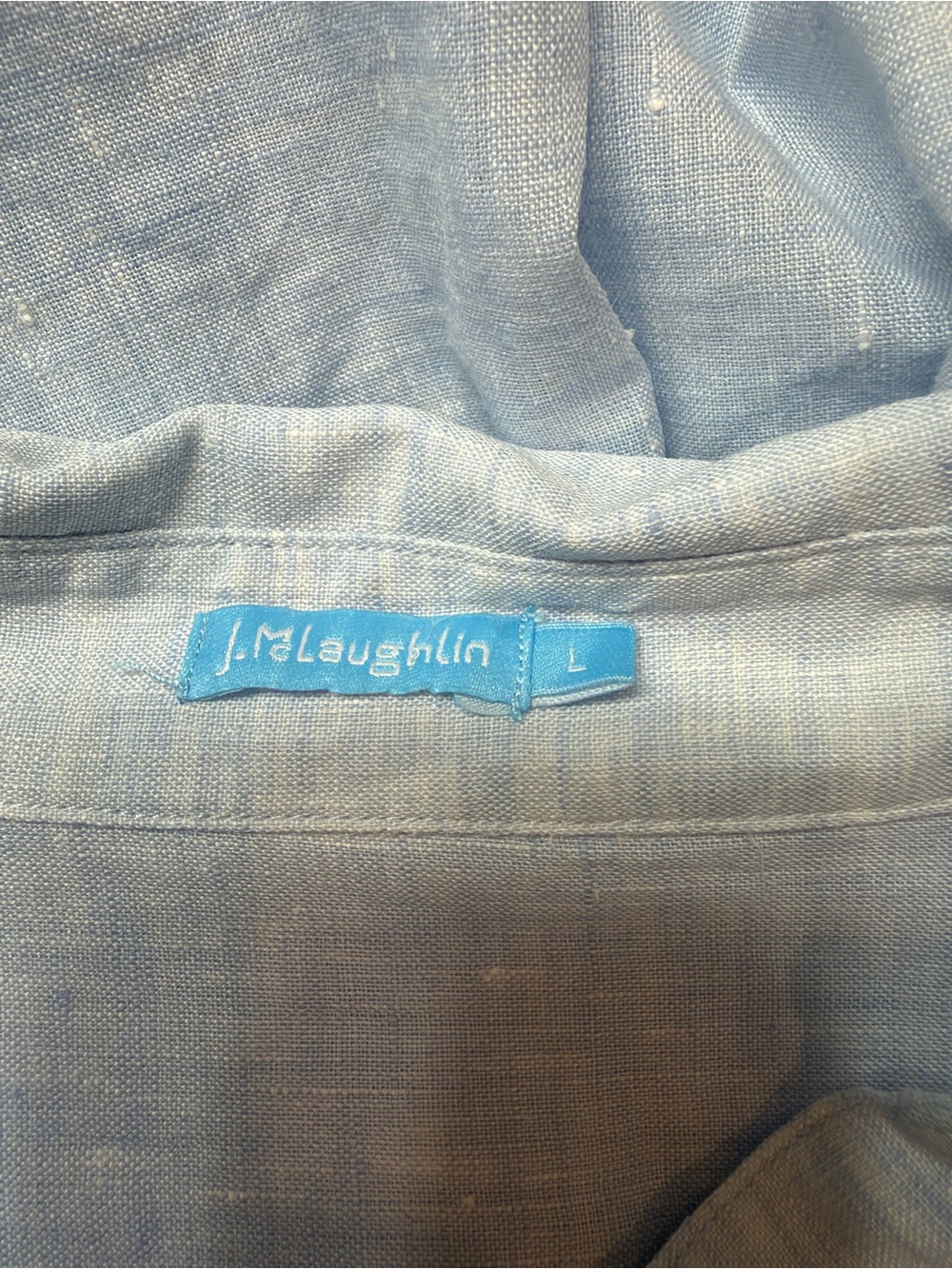 J. McLaughlin Britt Linen Shirt Large Light Blue Button Up Relaxed Beachy - Picture 3 of 5